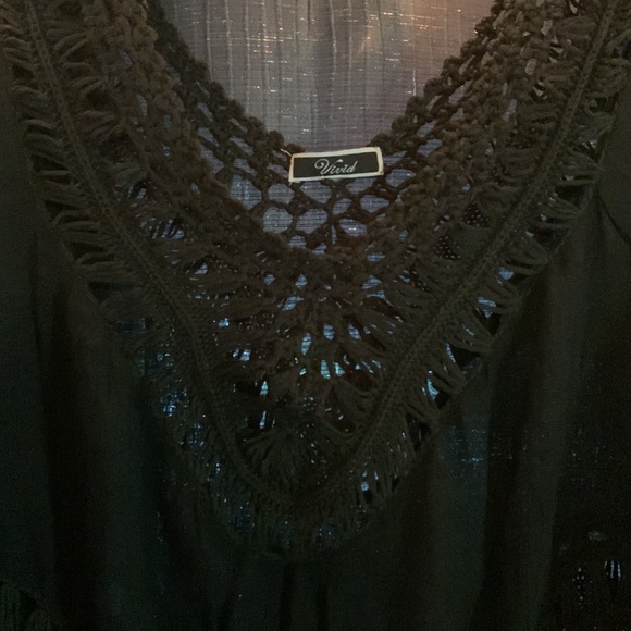 Black sheer top with embroidered scallop hem and neck line - Picture 3 of 4